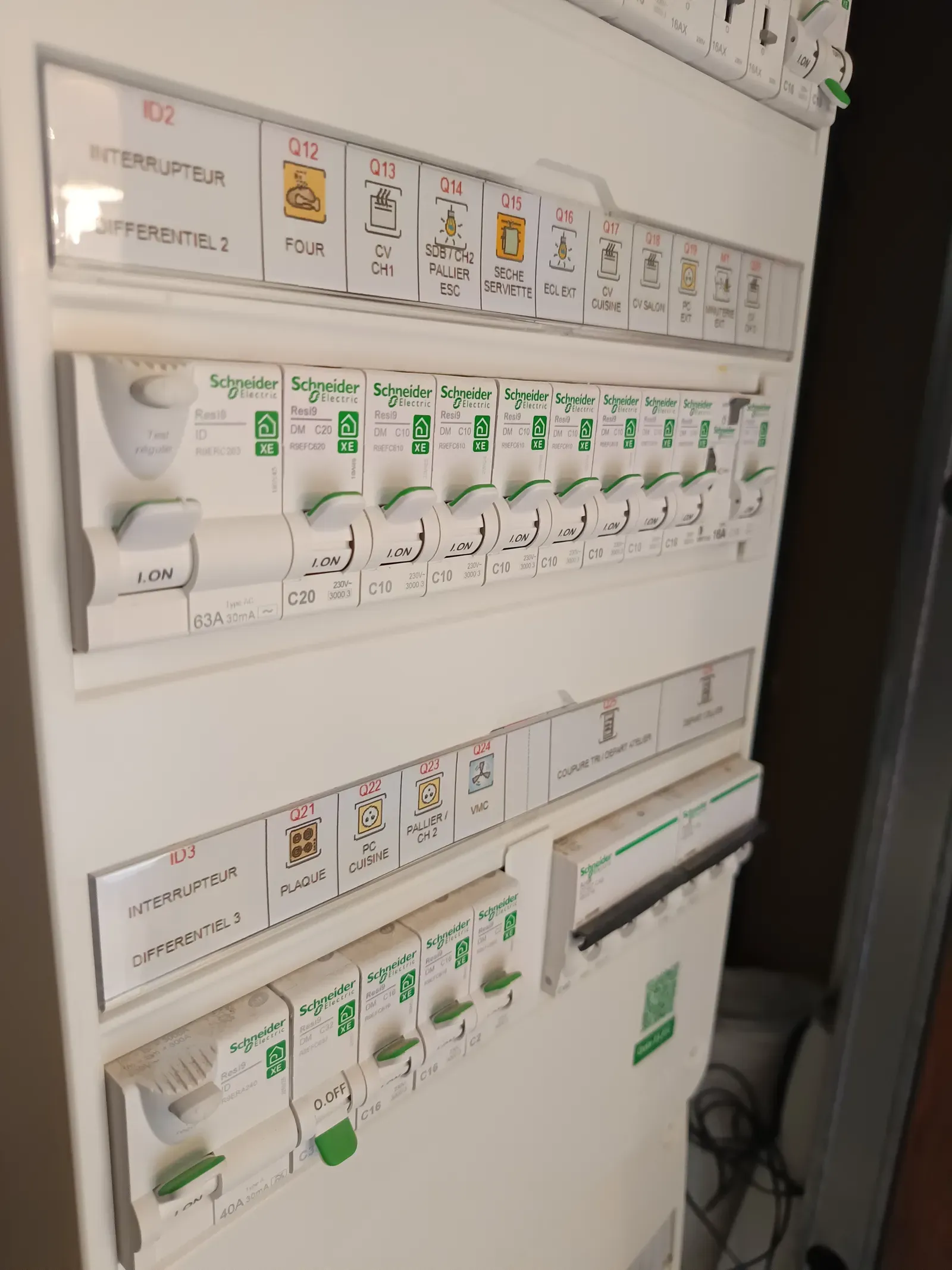Tableau electrique residentiel etiquete, lignes Schneider