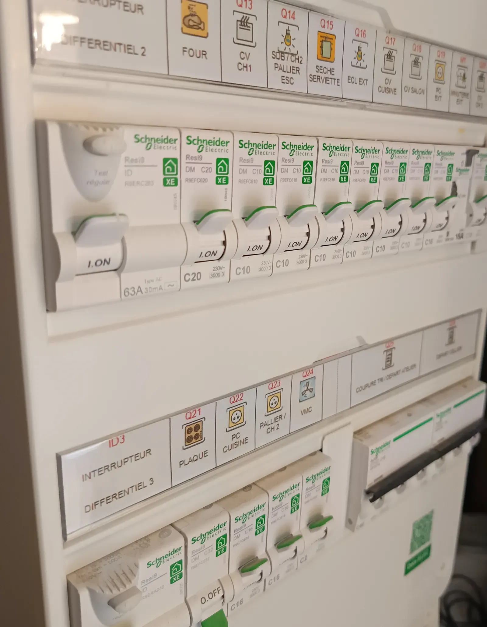Macro disjoncteurs differentiels Schneider, reperage par circuit